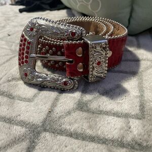 B.B. Simon Red and Silver Western Rhinestone Belt